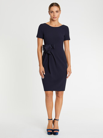 Satin-back crepe dress with bow - Navy blue