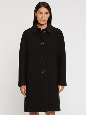 Manteau à col Claudine en laine reliéfée - Noir
