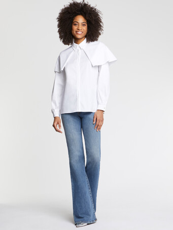 Chemise à bavolets en popeline de coton - Blanc