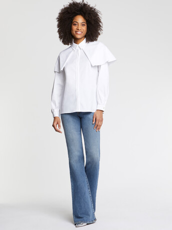 Chemise à bavolets en popeline de coton - Blanc