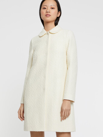 Manteau à col Claudine en laine jacquard - Ecru