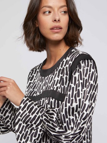 Robe imprimé coups de pinceau en viscose - Blanc casse / noir