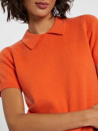 Cashmere short-sleeve polo sweater - Tangerine