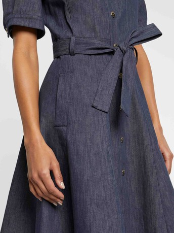 Robe chemise ceinturée en jeans - Marine