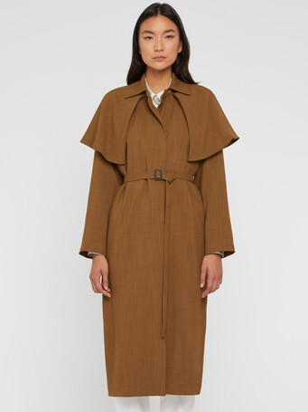 Manteau ceinturé à bavolets en viscose - Havane