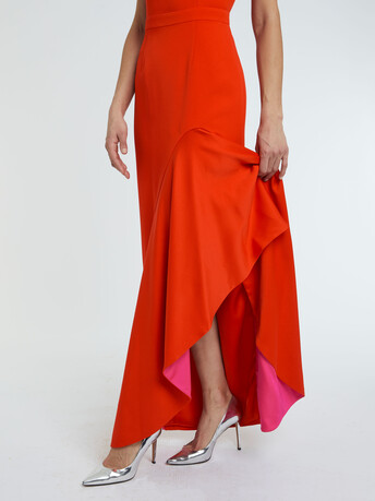 Robe longue en crêpe envers satin - Sanguine/rose shocking