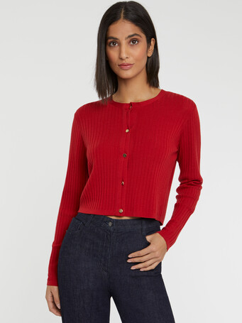 Cardigan en laine en maille côtelée - Hibiscus