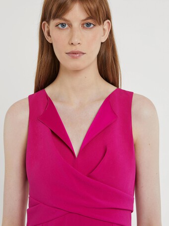 Robe courte croisée en crêpe envers satin - Fuchsia