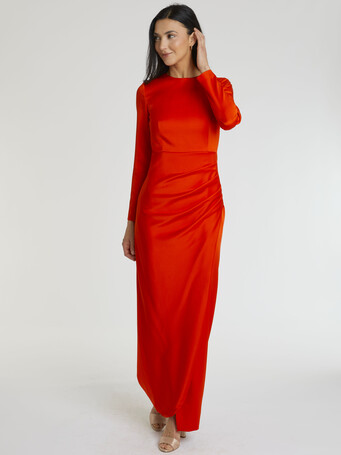 Robe longue en crêpe envers satin - Sanguine