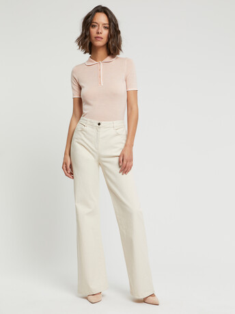 Pull en merinos - Poudre / blanc casse