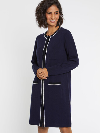 Long wool and cashmere cardigan - Marine / noir