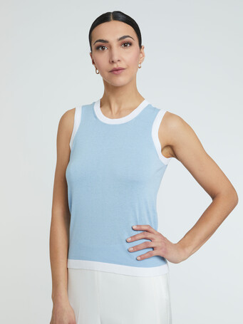 KNITTED TANK TOP - Ciel/blanc casse