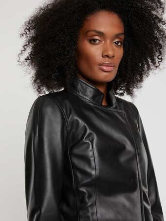 Veste courte en cuir d'agneau - Noir