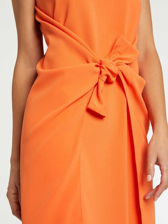 Satin-back crepe dress with bow - Tangerine