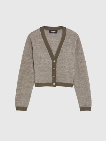 Tweed cardigan with ornate button - Khaki