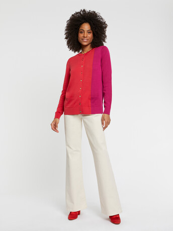 Gilet bicolore en soie et coton - Vermillon/ fuschia