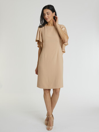 Robe courte en crêpe envers satin - Nougat