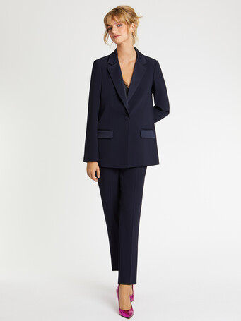 Veste de costume droite en tissu crêpe - Marine