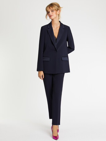 Veste de costume droite en tissu crêpe - Marine