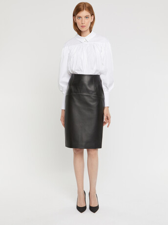 Straight-cut lambskin leather skirt - Noir