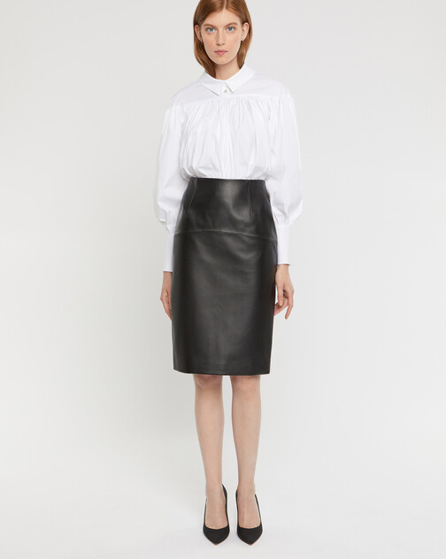 Straight-cut lambskin leather skirt