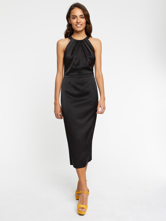 Robe mi-longue en satin - Noir