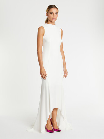 Satin-back crepe open-back evening gown - Off white