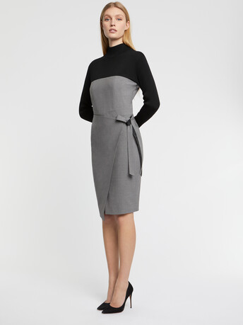 Robe portefeuille en laine - Gris/noir