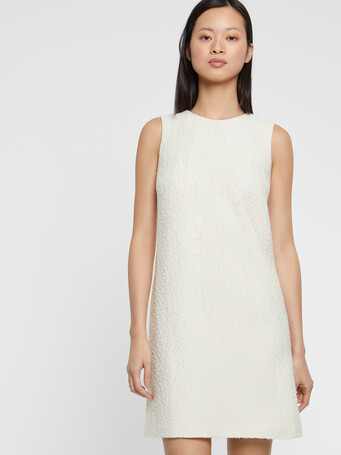 Short A-line jacquard wool dress - Off white