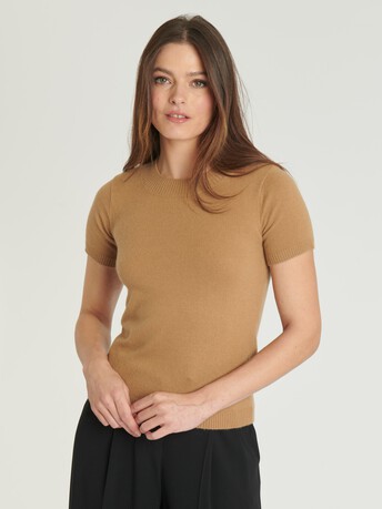Pull manches courtes en cachemire - Caramel