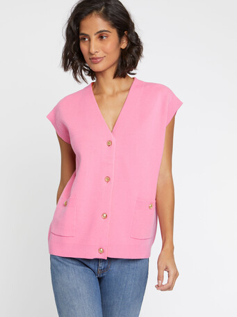 Gilet sans manches double face à boutons bijou - Bubble gum/ mandarine