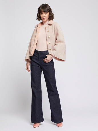 Cropped shearling jacket - Poudre
