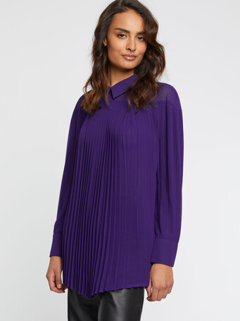Chemise plissée en tissu crêpe - Raisin