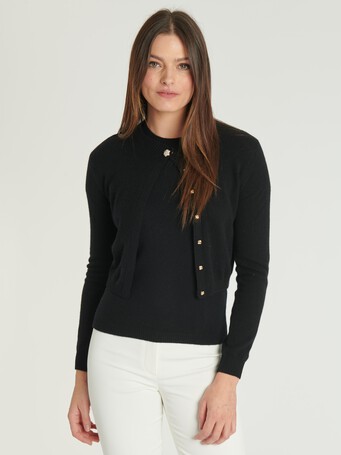 Cardigan en cachemire avec un bouton bijou - Noir