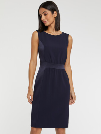Robe courte coupe droite en tissu crêpe - Marine