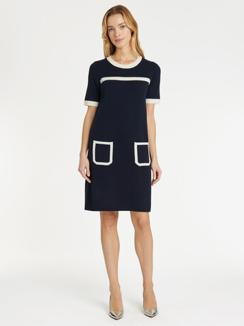 Robe en laine et cachemire - Marine / blanc casse
