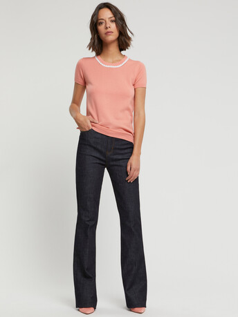 Pull en merinos - Eau de rose / blanc casse