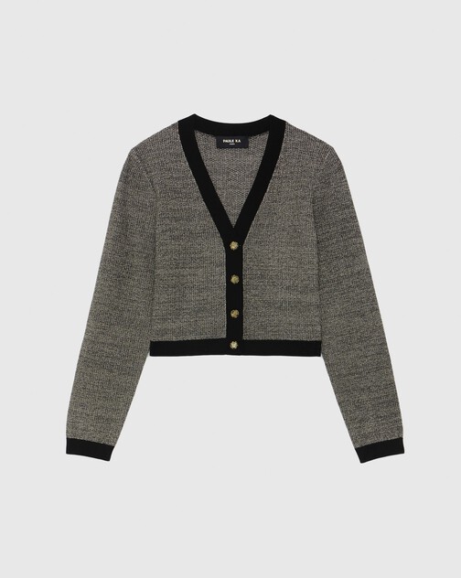 Cardigan à bouton bijou en tweed