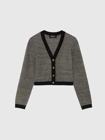 Tweed cardigan with ornate button - Noir