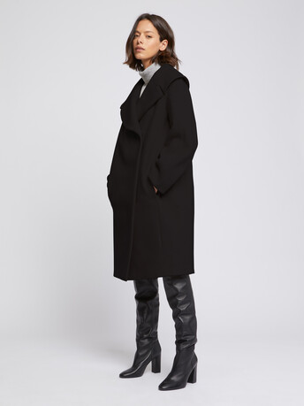 Manteau à col XXL en drap de laine - Noir