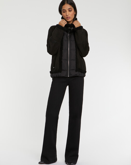 Shearling-trimmed leather jacket