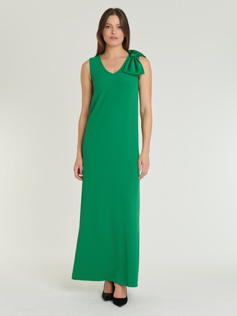 Robe longue en crêpe envers satin - Emeraude