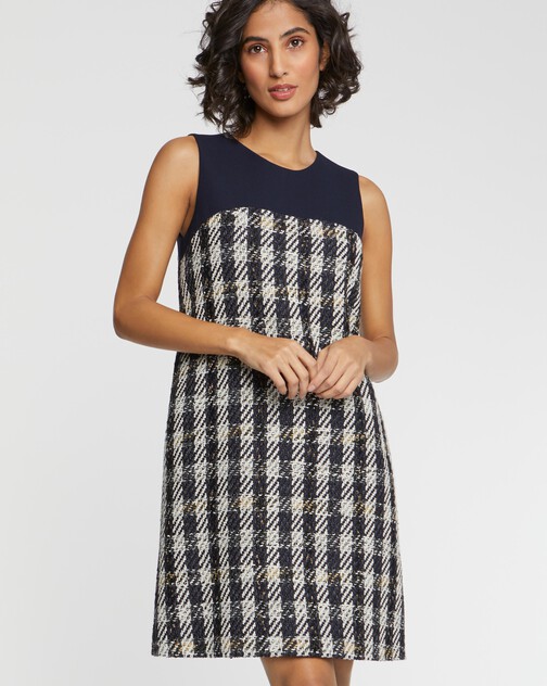 Robe trapèze à motif pied-de-coq