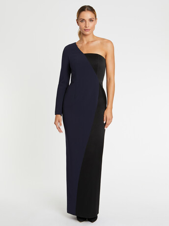 Robe longue graphique en crêpe de satin - Marine / noir