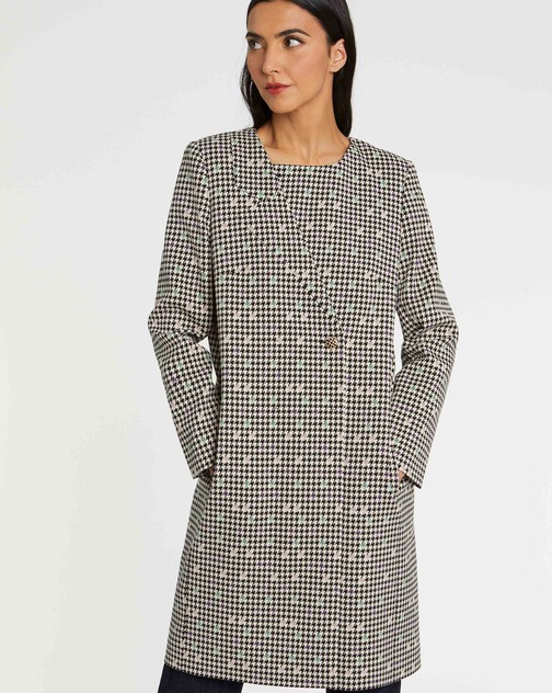 Manteau croisé en jacquard pied-de-coq