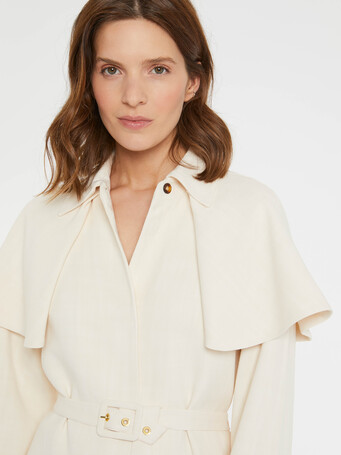Manteau ceinturé à bavolets en viscose - Ivoire