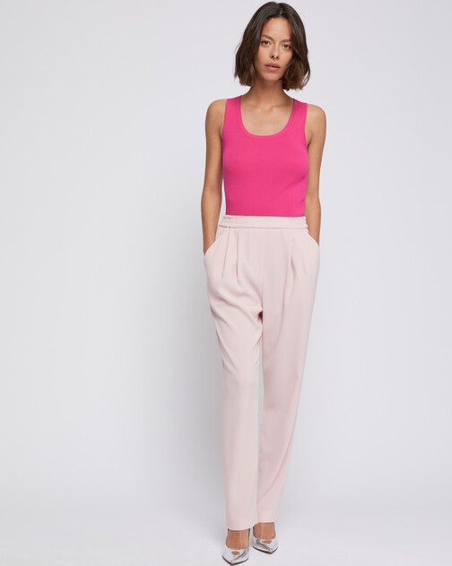 Pantalon droit en crêpe envers satin