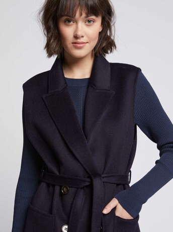 Manteau sans manches en laine et cachemire - Marine