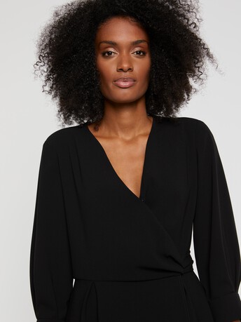 Robe longue de cérémonie en crêpe envers satin - Noir