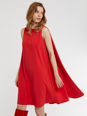 Satin-back crepe cape dress - Vermillon